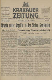 Krakauer Zeitung : zugleich amtliches Organ des K. U. K. Festungs-Kommandos. 1917, nr 171