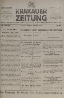 Krakauer Zeitung : zugleich amtliches organ K. u. K. Militär-Kommandos Krakau. 1918, nr 47