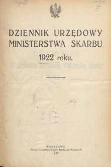 Skorowidz do Dziennika Urzędowego Ministerstwa Skarbu. 1922