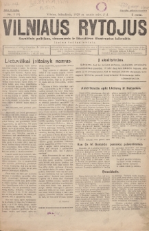 Vilniaus Rytojus : savaitinis politikos, visuomenės ir literatūros iliustruotas laikraštis : išeina šeštadieniais. 1929, nr 1