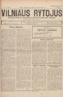 Vilniaus Rytojus : savaitinis politikos, visuomenės ir literatūros iliustruotas laikraštis : išeina šeštadieniais. 1929, nr 14