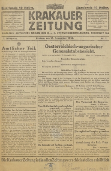 Krakauer Zeitung : zugleich amtliches Organ des K. u. K. Festungskommandos. 1915, nr 1