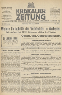 Krakauer Zeitung : zugleich amtliches Organ des K. U. K. Festungs-Kommandos. 1916, nr 182