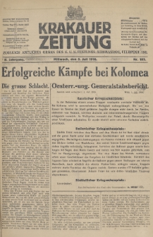 Krakauer Zeitung : zugleich amtliches Organ des K. U. K. Festungs-Kommandos. 1916, nr 185
