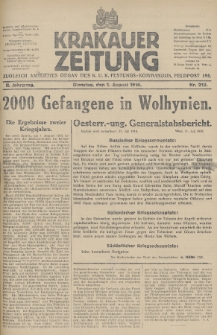 Krakauer Zeitung : zugleich amtliches Organ des K. U. K. Festungs-Kommandos. 1916, nr 212
