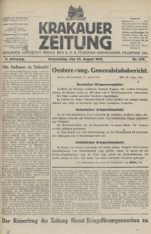 Krakauer Zeitung : zugleich amtliches Organ des K. U. K. Festungs-Kommandos. 1916, nr 235
