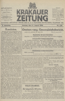 Krakauer Zeitung : zugleich amtliches Organ des K. U. K. Festungs-Kommandos. 1916, nr 238