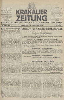 Krakauer Zeitung : zugleich amtliches Organ des K. U. K. Festungs-Kommandos. 1916, nr 257