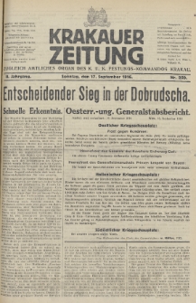 Krakauer Zeitung : zugleich amtliches Organ des K. U. K. Festungs-Kommandos. 1916, nr 259