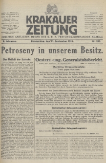 Krakauer Zeitung : zugleich amtliches Organ des K. U. K. Festungs-Kommandos. 1916, nr 263