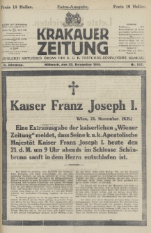 Krakauer Zeitung : zugleich amtliches Organ des K. U. K. Festungs-Kommandos. 1916, nr 327, Extra-Ausgabe