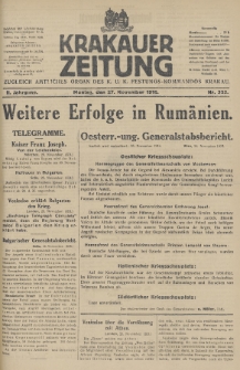 Krakauer Zeitung : zugleich amtliches Organ des K. U. K. Festungs-Kommandos. 1916, nr 332