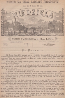 Niedziela : pismo tygodniowe dla ludu. R.1, 1883, Numer na okaz