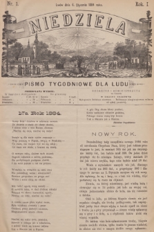Niedziela : pismo tygodniowe dla ludu. R.1, 1884, nr 1
