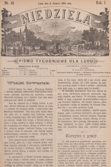Niedziela : pismo tygodniowe dla ludu. R.1, 1884, nr 14