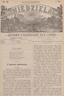 Niedziela : pismo tygodniowe dla ludu. R.1, 1884, nr 29
