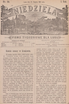 Niedziela : pismo tygodniowe dla ludu. R.1, 1884, nr 34