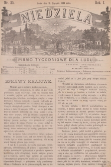 Niedziela : pismo tygodniowe dla ludu. R.1, 1884, nr 35
