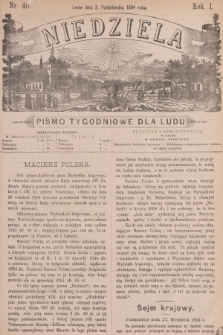Niedziela : pismo tygodniowe dla ludu. R.1, 1884, nr 40