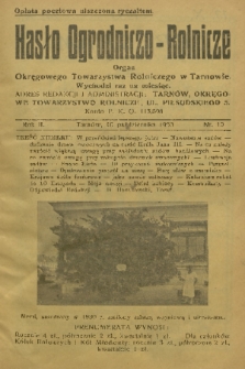 Hasło Ogrodniczo-Rolnicze : organ Okręgowego Towarzystwa Rolniczego w Tarnowie. R. 2, 1933, nr 10