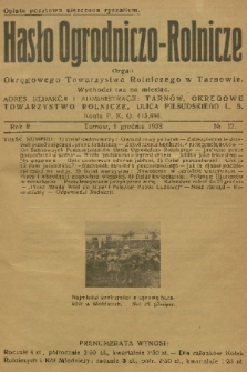 Hasło Ogrodniczo-Rolnicze : organ Okręgowego Towarzystwa Rolniczego w Tarnowie. R. 2, 1933, nr 12