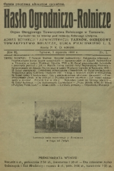 Hasło Ogrodniczo-Rolnicze : czasopismo poświęcone rozwojowi postępowego ogrodnictwa i rolnictwa w Polsce. R. 3, 1934, nr 1