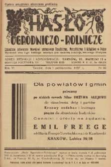 Hasło Ogrodniczo-Rolnicze : czasopismo poświęcone rozwojowi postępowego ogrodnictwa, pszczelnictwa i rolnictwa w Polsce. R. 6, 1937, nr 10