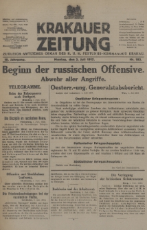 Krakauer Zeitung : zugleich amtliches Organ des K. U. K. Festungs-Kommandos Krakau. 1917, nr 182
