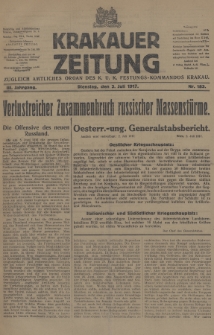 Krakauer Zeitung : zugleich amtliches Organ des K. U. K. Festungs-Kommandos Krakau. 1917, nr 183