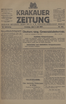 Krakauer Zeitung : zugleich amtliches Organ des K. U. K. Festungs-Kommandos Krakau. 1917, nr 187