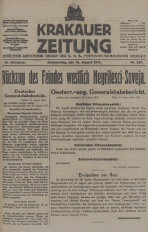 Krakauer Zeitung : zugleich amtliches Organ des K. U. K. Festungs-Kommandos Krakau. 1917, nr 227