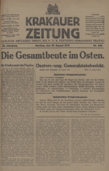 Krakauer Zeitung : zugleich amtliches Organ des K. U. K. Festungs-Kommandos Krakau. 1917, nr 230