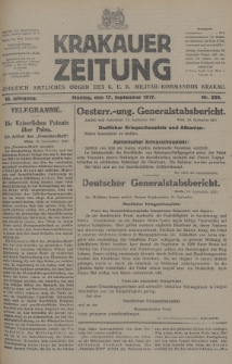 Krakauer Zeitung : zugleich amtliches Organ des K. U. K. Militär-Kommandos Krakau. 1917, nr 259