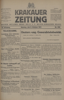 Krakauer Zeitung : zugleich amtliches Organ des K. U. K. Militär-Kommandos Krakau. 1917, nr 278