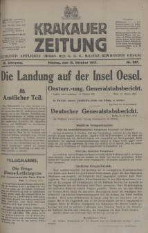 Krakauer Zeitung : zugleich amtliches Organ des K. U. K. Militär-Kommandos Krakau. 1917, nr 287