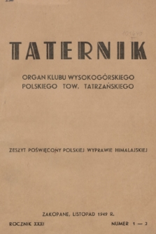 Taternik : organ Klubu Wysokogórskiego Polskiego Towarzystwa Tatrzańskiego. R.31, 1949, nr 1-2