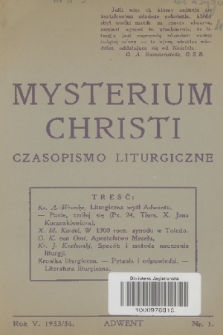 Mysterium Christi : czasopismo liturgiczne. R. 5, 1933, nr 1