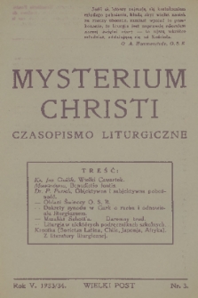 Mysterium Christi : czasopismo liturgiczne. R. 5, 1934, nr 3