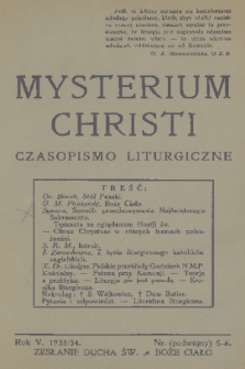 Mysterium Christi : czasopismo liturgiczne. R. 5, 1934, nr 5-6