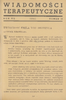 Wiadomości Terapeutyczne. R. 12, 1941, nr 10