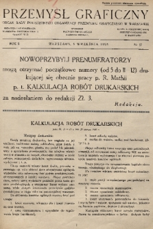 Przemysł Graficzny : organ Rady Połączonych Organizacji Przemysłu Graficznego w Warszawie. R. 2, 1925, nr 17
