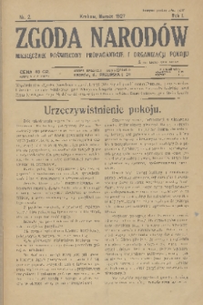 Zgoda Narodów : miesięcznik poświęcony propagandzie i organizacji pokoju. R. 1, 1927, nr 2