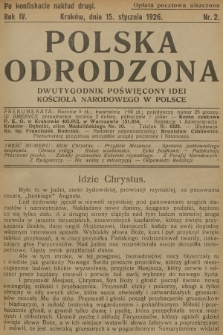 Polska Odrodzona : dwutygodnik poświęcony idei kościoła narodowego w Polsce. R.4, 1926, nr 2 - [po konfiskacie]