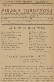 Polska Odrodzona : dwutygodnik : naczelny organ Polskiego Kościoła Staro-Katolickiego. R.13, 1935, nr 14