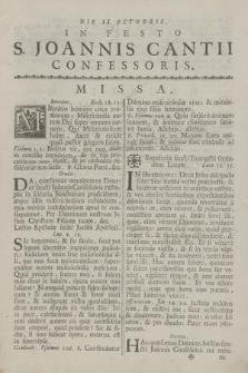 Die XX Octobris In Festo S. Joannis Cantii Confessoris : Missa
