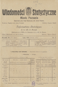 Wiadomości Statystyczne Miasta Poznania = Informations Statistiques de la Ville de Poznań. R.20, 1931, nr 2