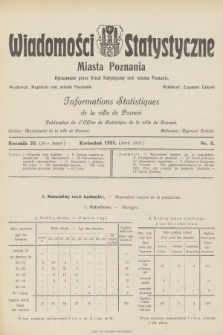 Wiadomości Statystyczne Miasta Poznania = Informations Statistiques de la Ville de Poznań. R.20, 1931, nr 4