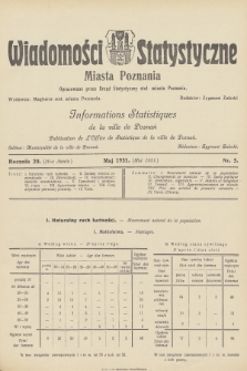 Wiadomości Statystyczne Miasta Poznania = Informations Statistiques de la Ville de Poznań. R.20, 1931, nr 5