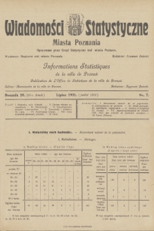 Wiadomości Statystyczne Miasta Poznania = Informations Statistiques de la Ville de Poznań. R.20, 1931, nr 7