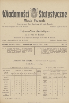 Wiadomości Statystyczne Miasta Poznania = Informations Statistiques de la Ville de Poznań. R.20, 1931, nr 10
